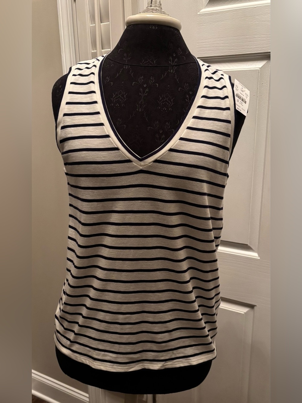NWT J CREW WOMEN'S SLUB COTTON TANK-BLUE & WHITE- SMALL